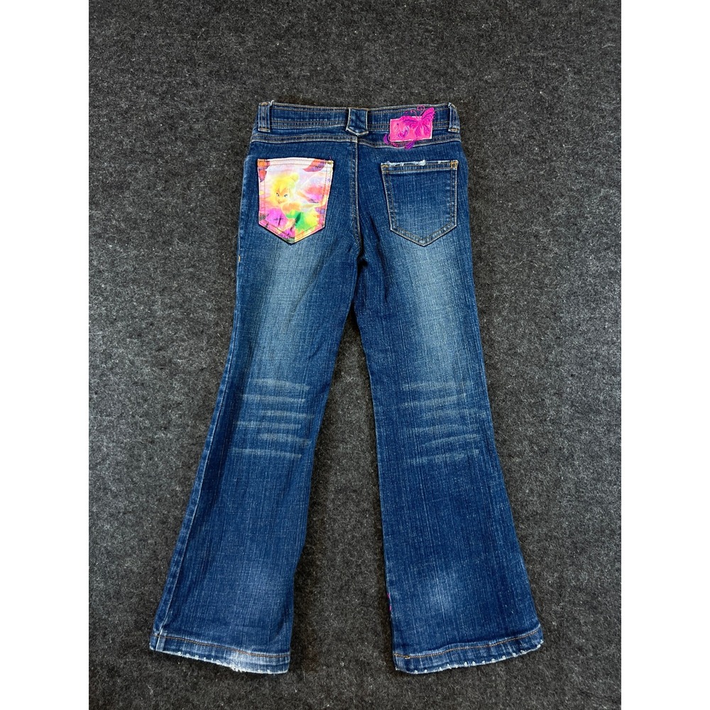 Vintage 90s Disney Fairies Tinkerbell Embroidered Flare Jeans Girls Size 7 Blue